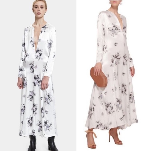Ganni Dresses & Skirts - NWT GANNI Cameron Long Sleeve Floral Maxi Front Zip Dress in Egret size 34/XS